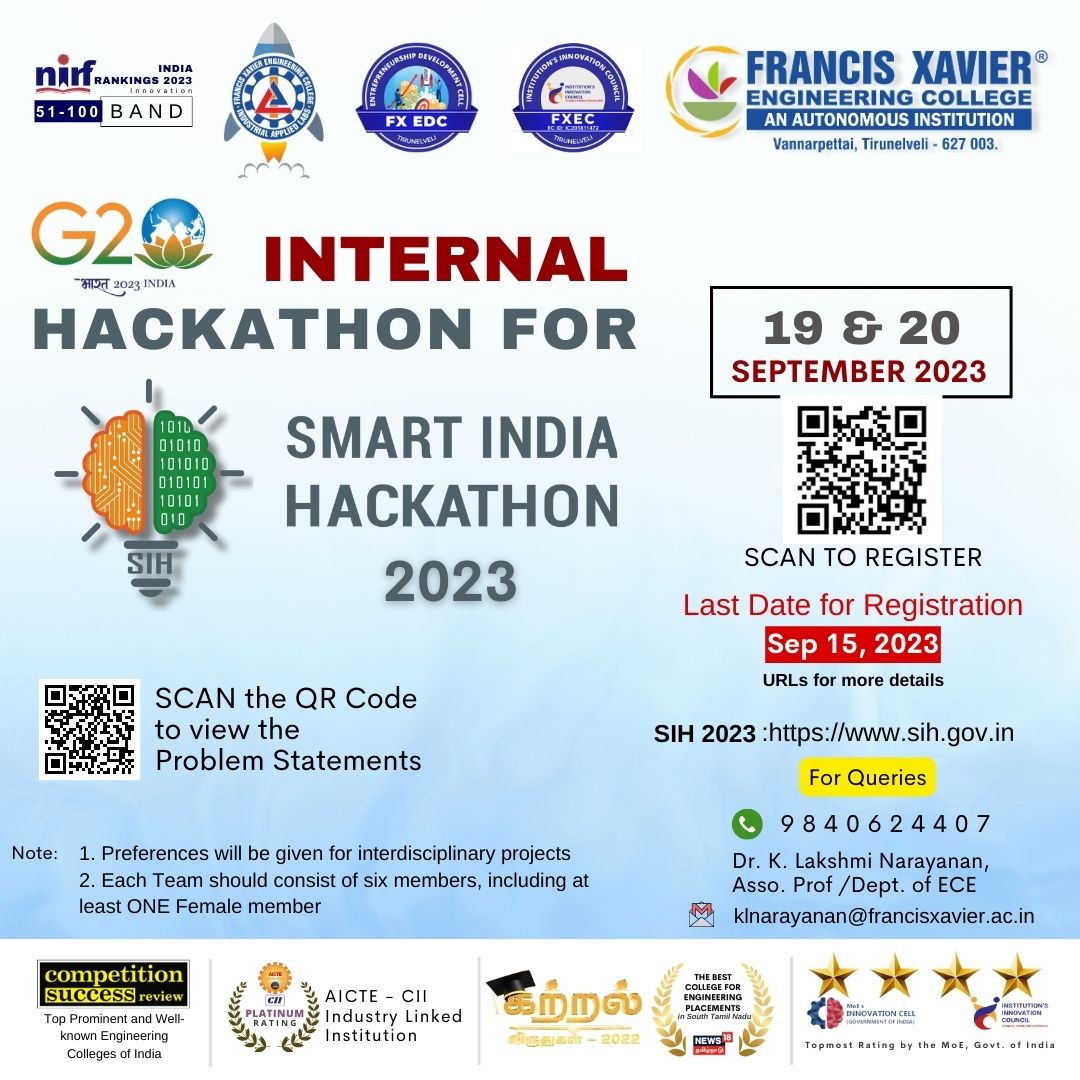 Smart India Hackathon 2023 News & Events Francis Xavier Engineering